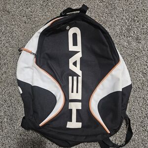 HEAD Black and White Tennis Backpack with Orange Trim
